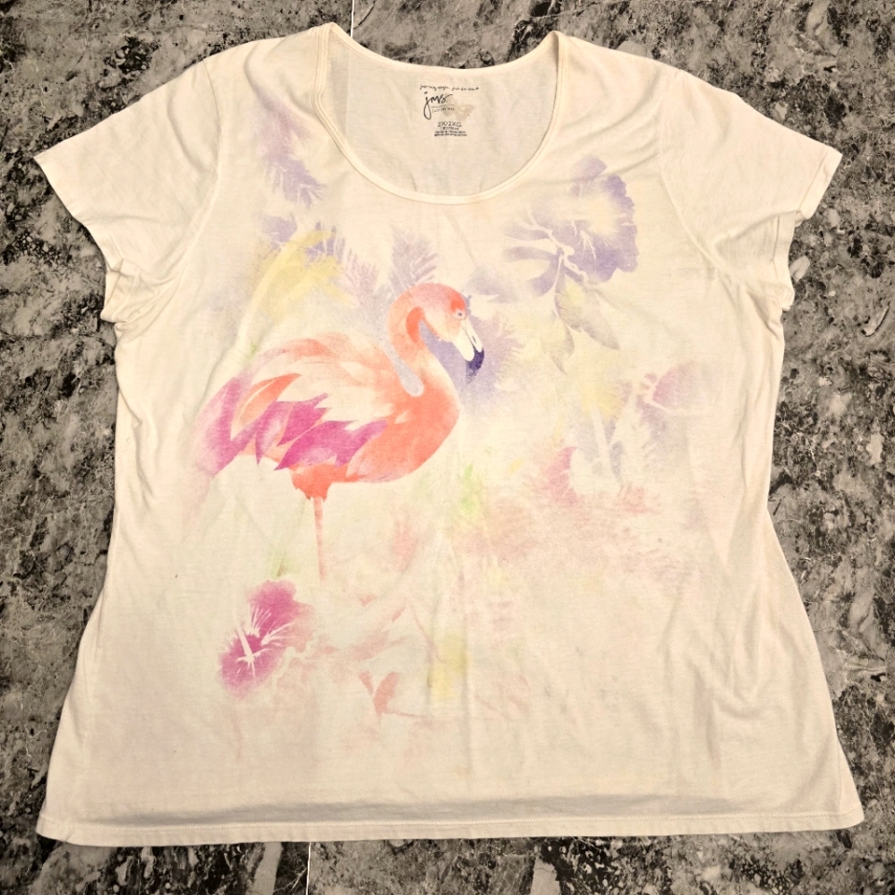 JMS Flamingo print T shirt white with pink Size 2x